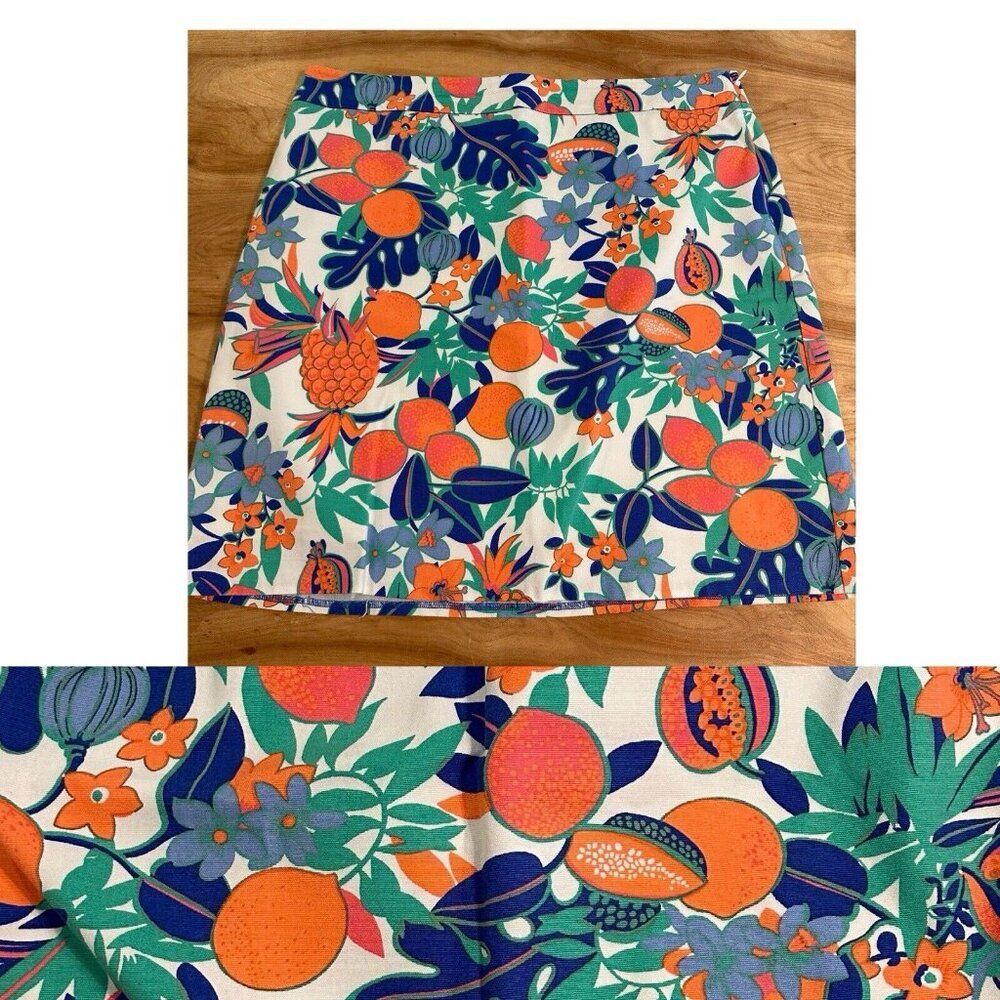 Talbots Skirt Womens 16  Floral Flower Jungle Tropical Fruit Straight